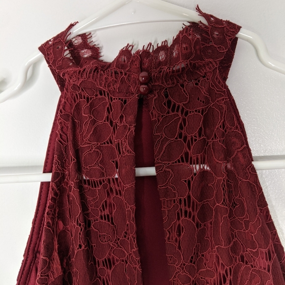 Zalalus Maroon High neck Lace Mini Dress NWT - Picture 6 of 11
